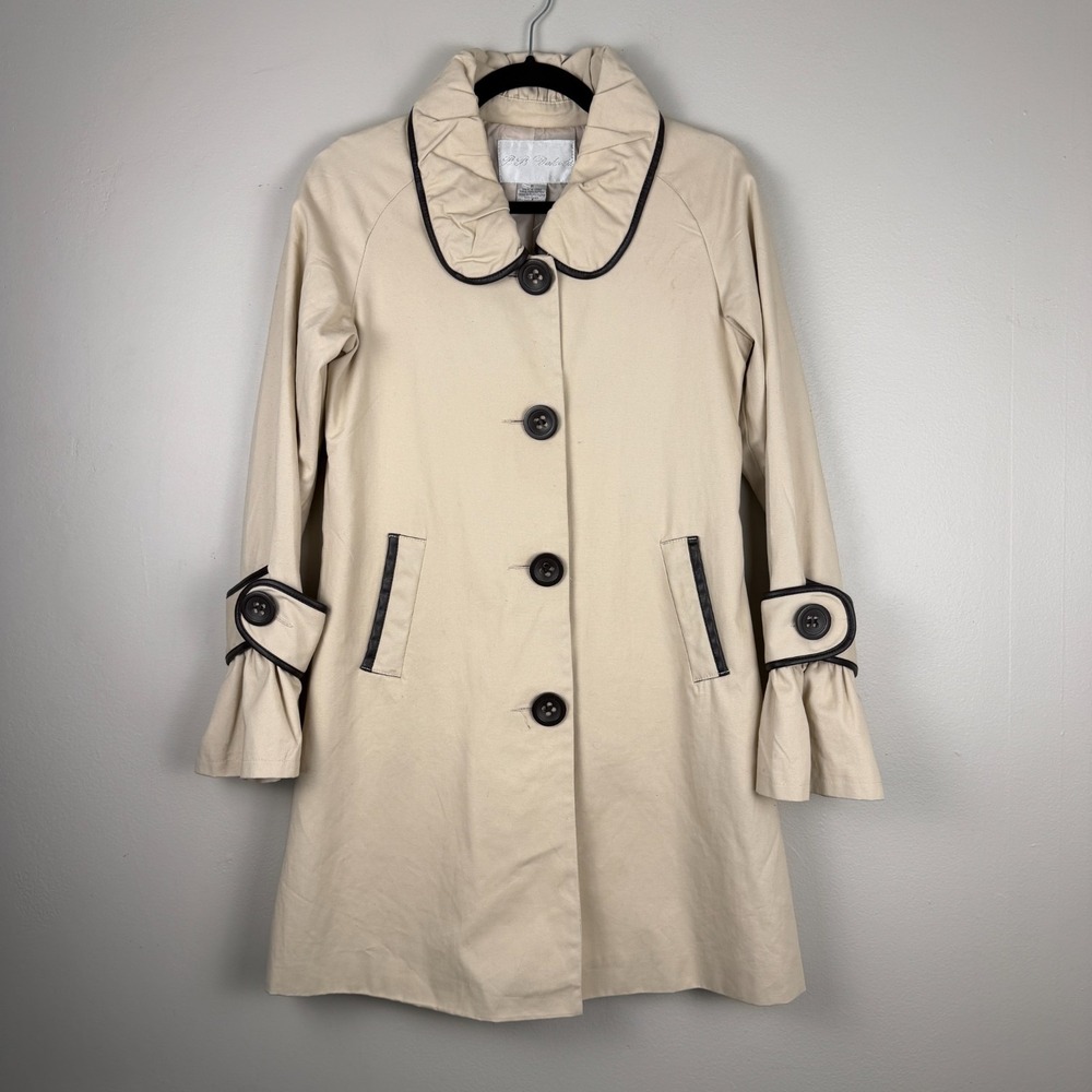 BB Dakota Trench Coat Women's Medium Tan 100% Cotton Bell‎ Wrist Single Breasted